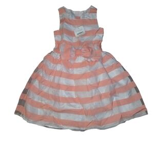 Gymboree Peach and White Striped Bow-Accent Party Dress